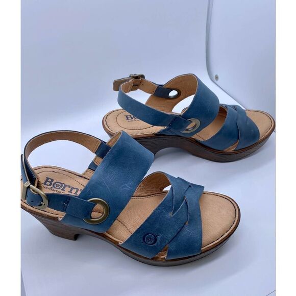 Born Blue Suede Criss Cross Wedges With Supportive Gel - Picture 3 of 9